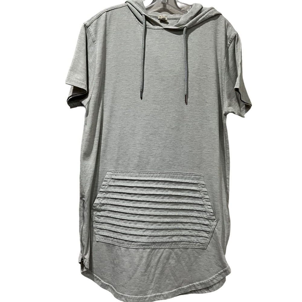 Bleecker & Mercer Large Gray Long Tunic Hooded Coverup Top B